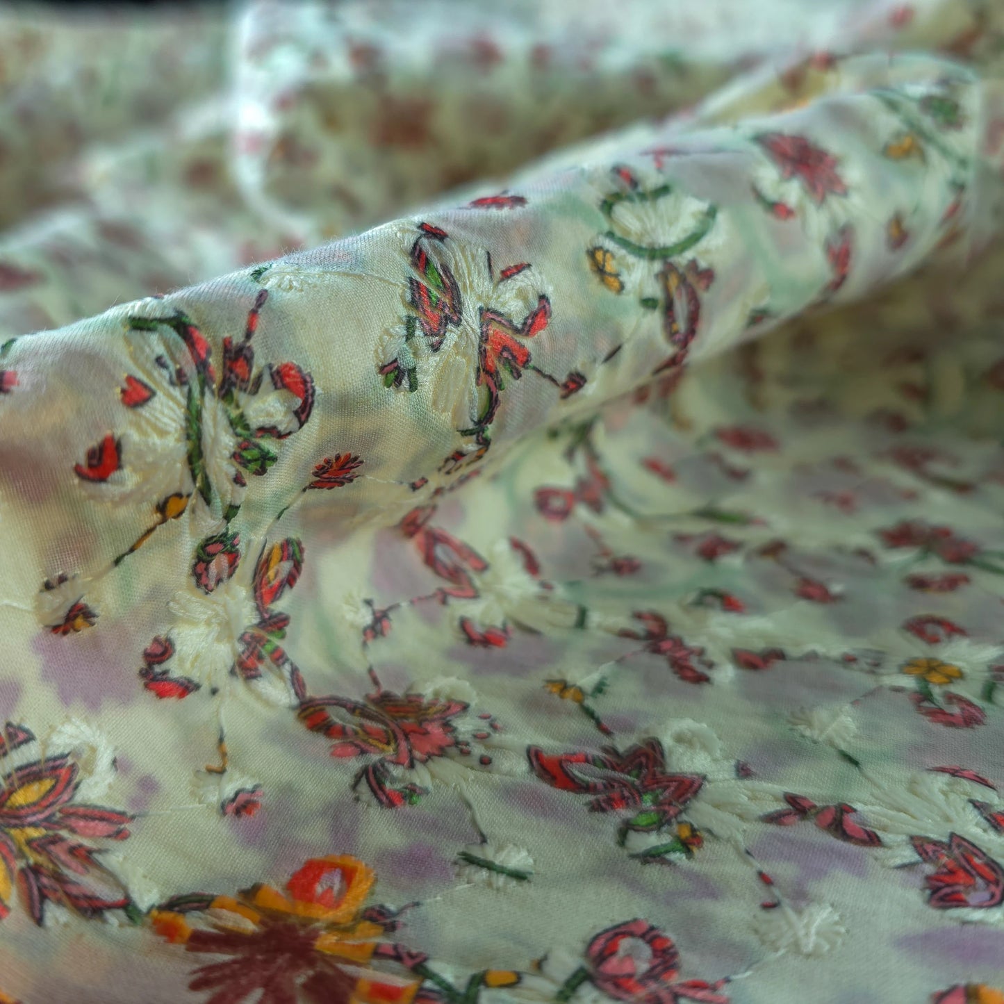 Heritage Floral Border Schiffli Cambric Fabric