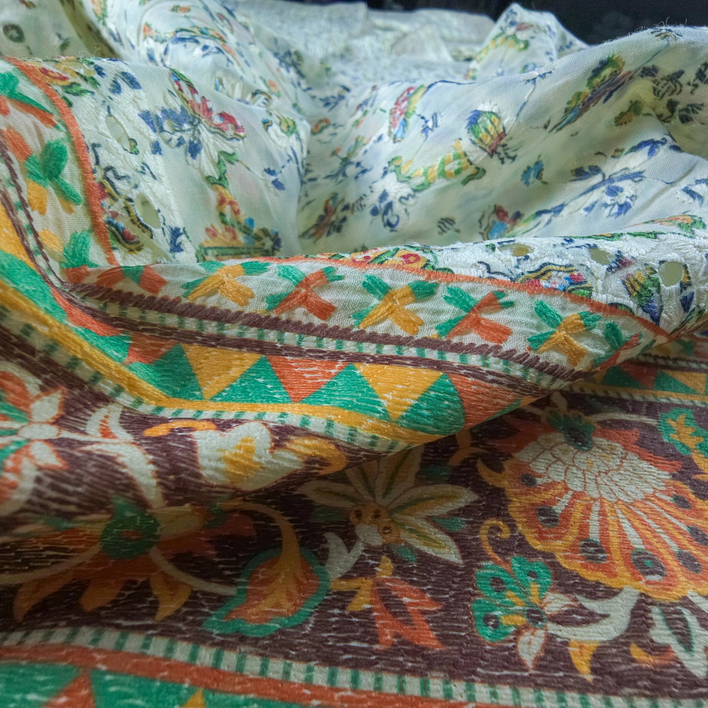 Vintage Floral Border Schiffli Cambric Fabric