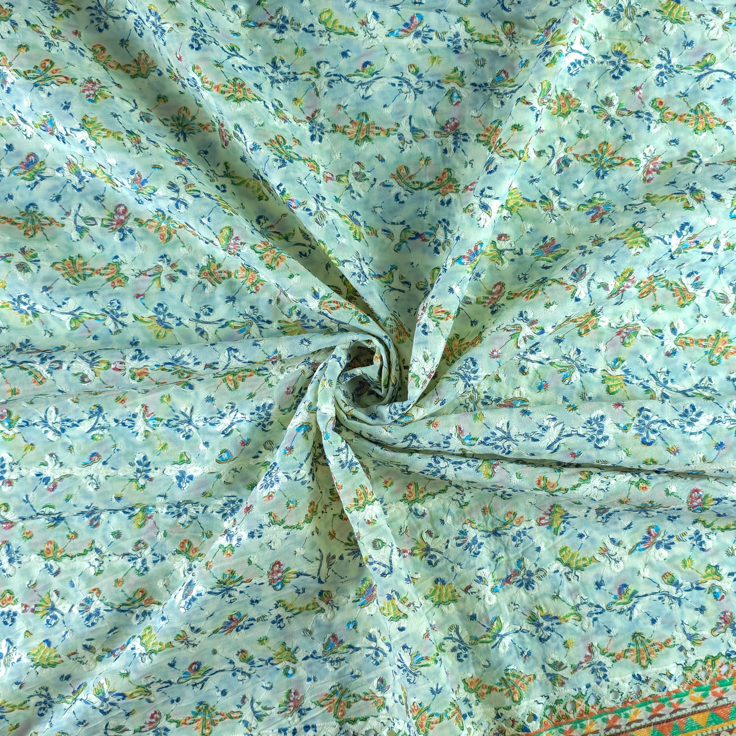 Vintage Floral Border Schiffli Cambric Fabric