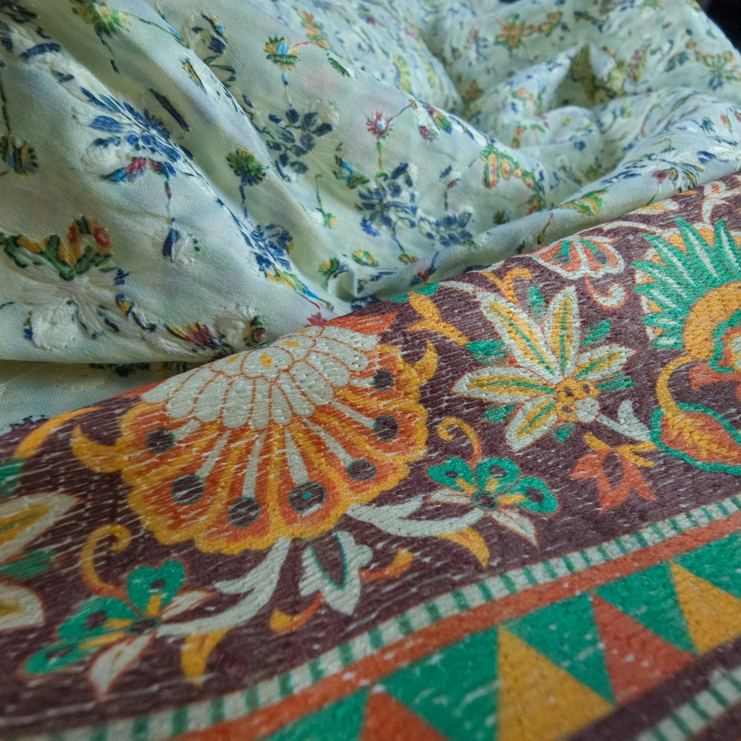 Vintage Floral Border Schiffli Cambric Fabric