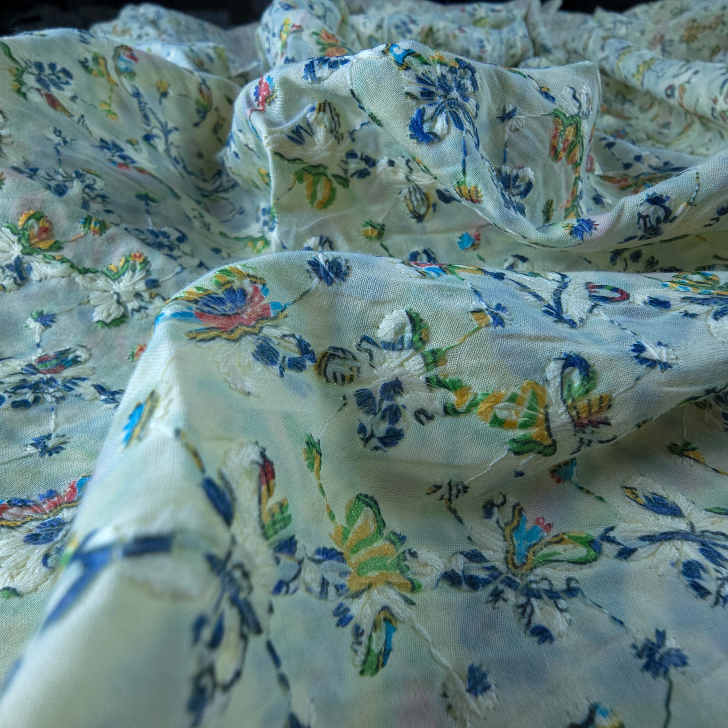 Vintage Floral Border Schiffli Cambric Fabric