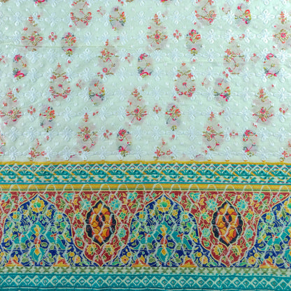 Royal Mughal Floral Border Schiffli Cambric Fabric