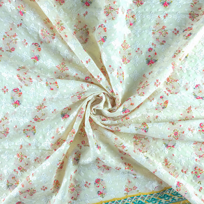 Royal Mughal Floral Border Schiffli Cambric Fabric