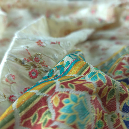 Royal Mughal Floral Border Schiffli Cambric Fabric