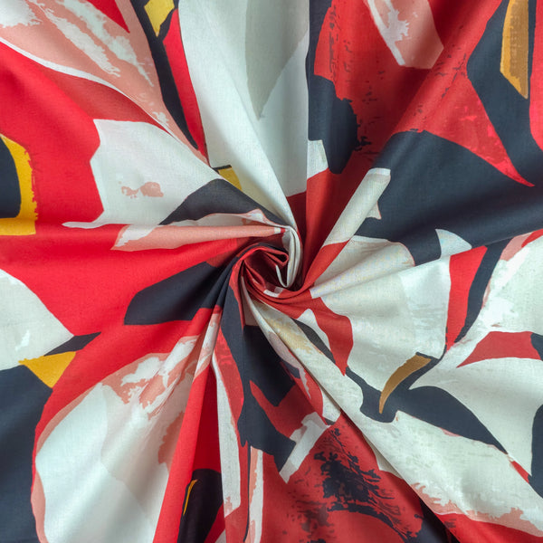 Bold Abstract Brushstroke Printed Cambric Fabric