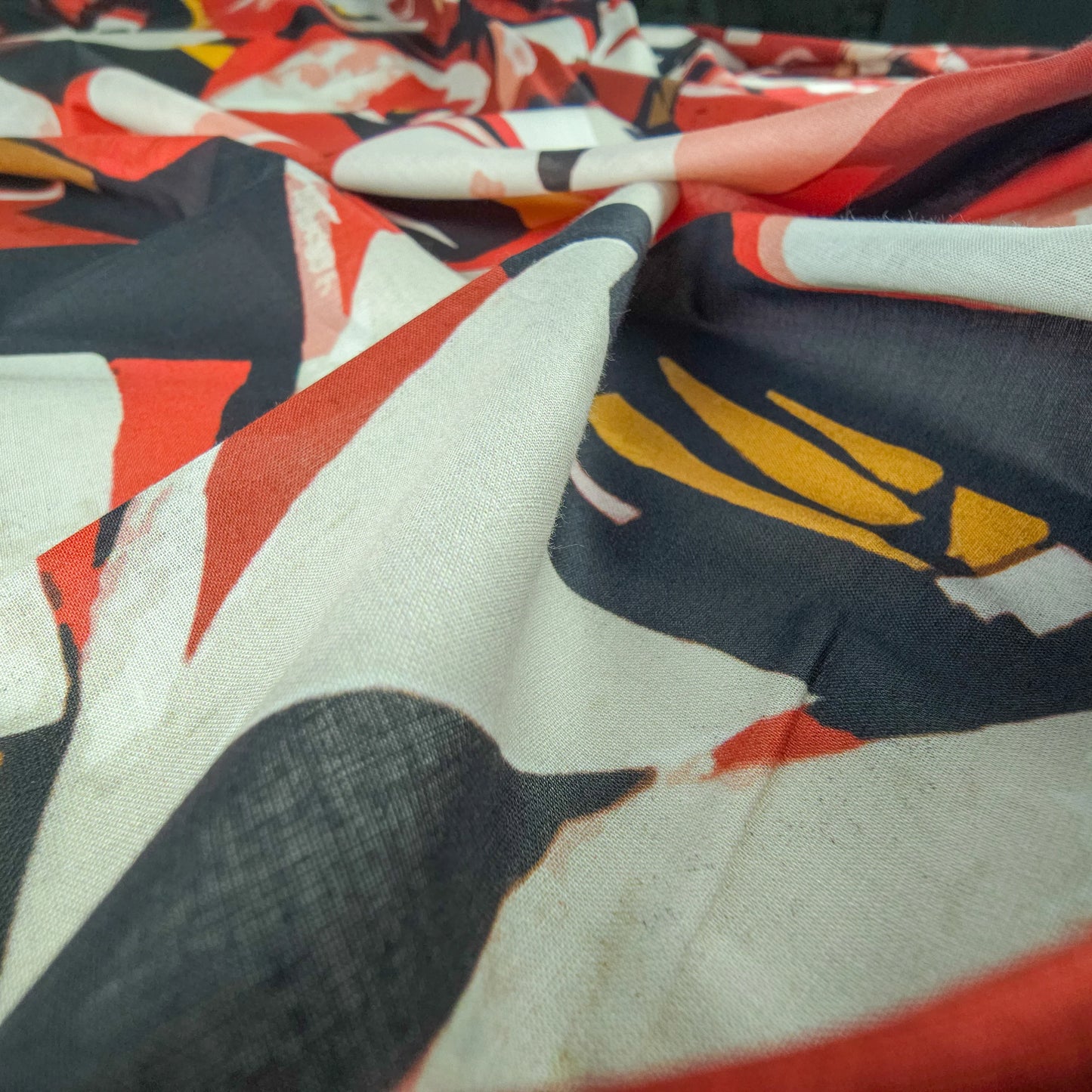 Bold Abstract Brushstroke Printed Cambric Fabric