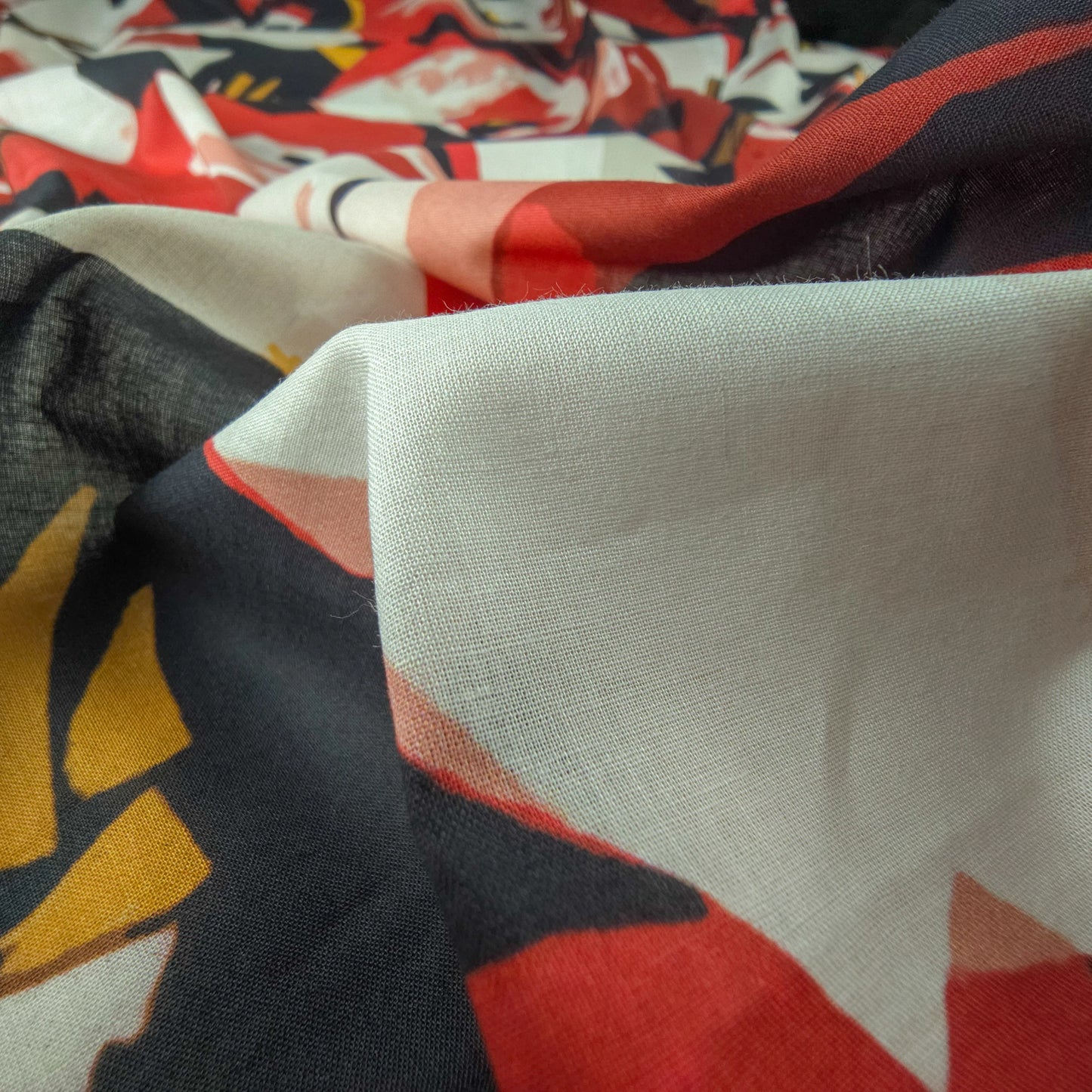 Bold Abstract Brushstroke Printed Cambric Fabric