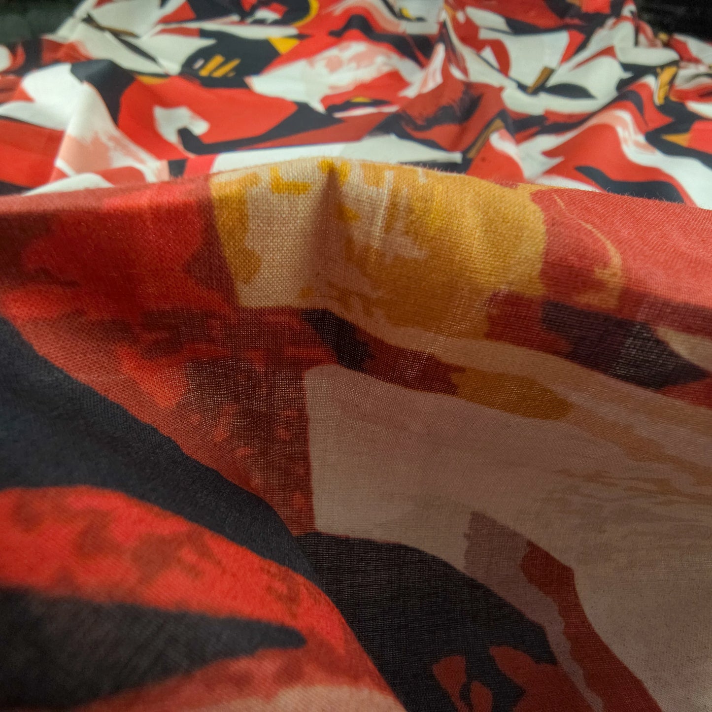 Bold Abstract Brushstroke Printed Cambric Fabric