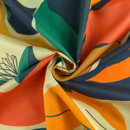 Abstract Tropical Leaf Printed Cambric Fabric