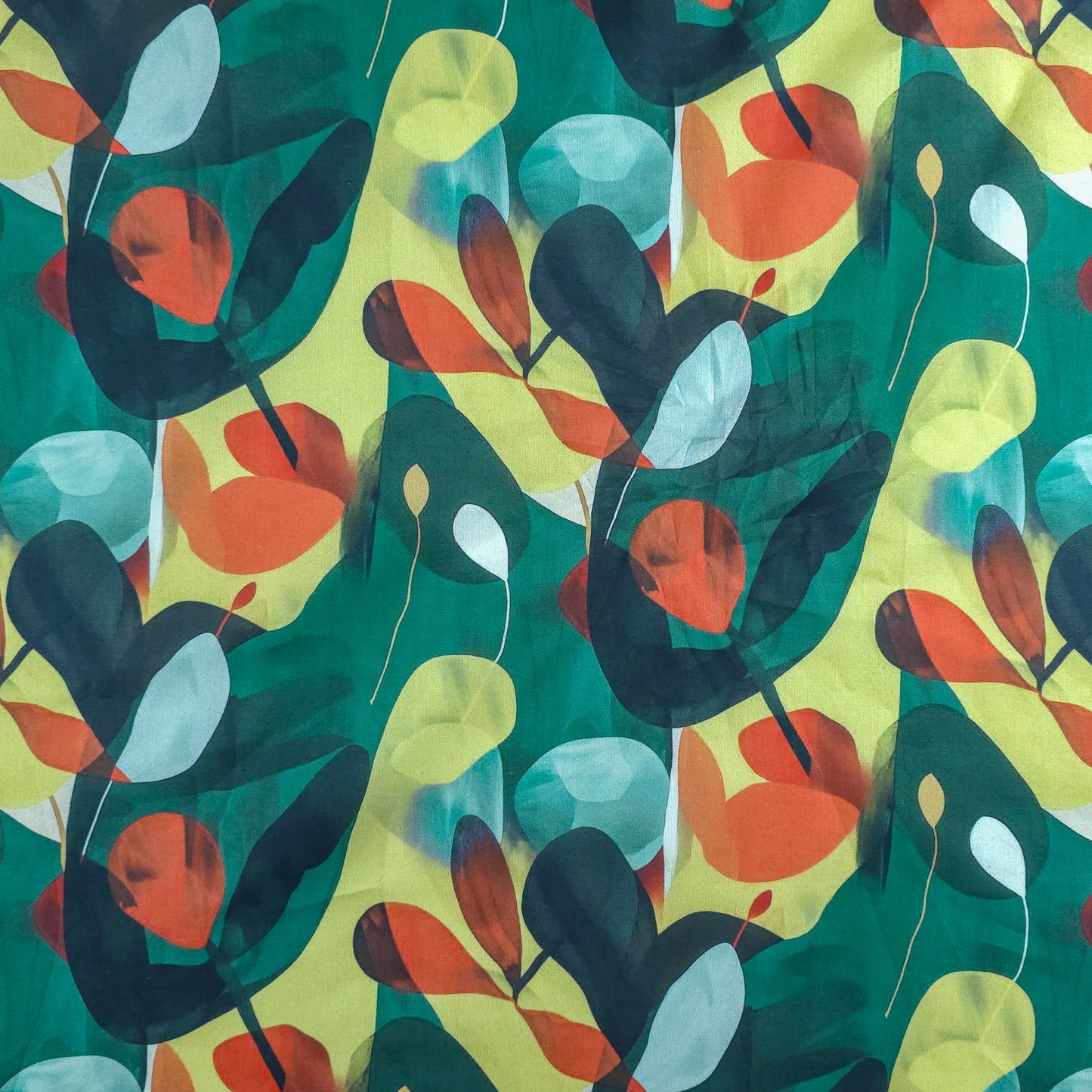 Modern Overlapping Leaf Printed Cambric Fabric