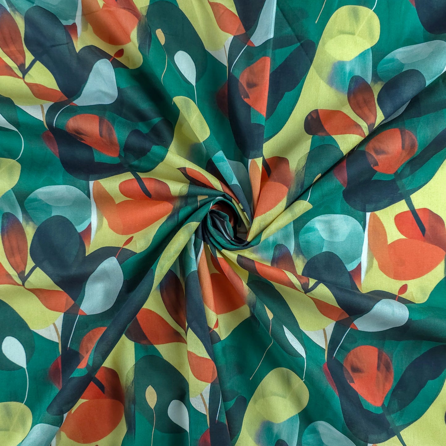 Modern Overlapping Leaf Printed Cambric Fabric