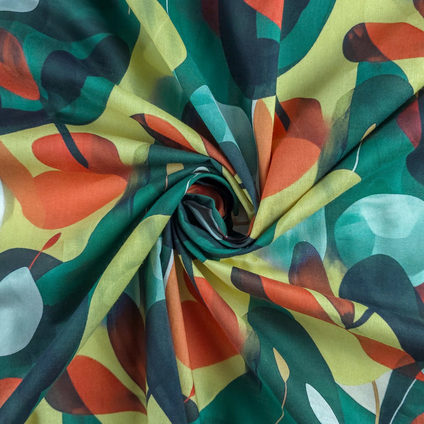 Modern Overlapping Leaf Printed Cambric Fabric