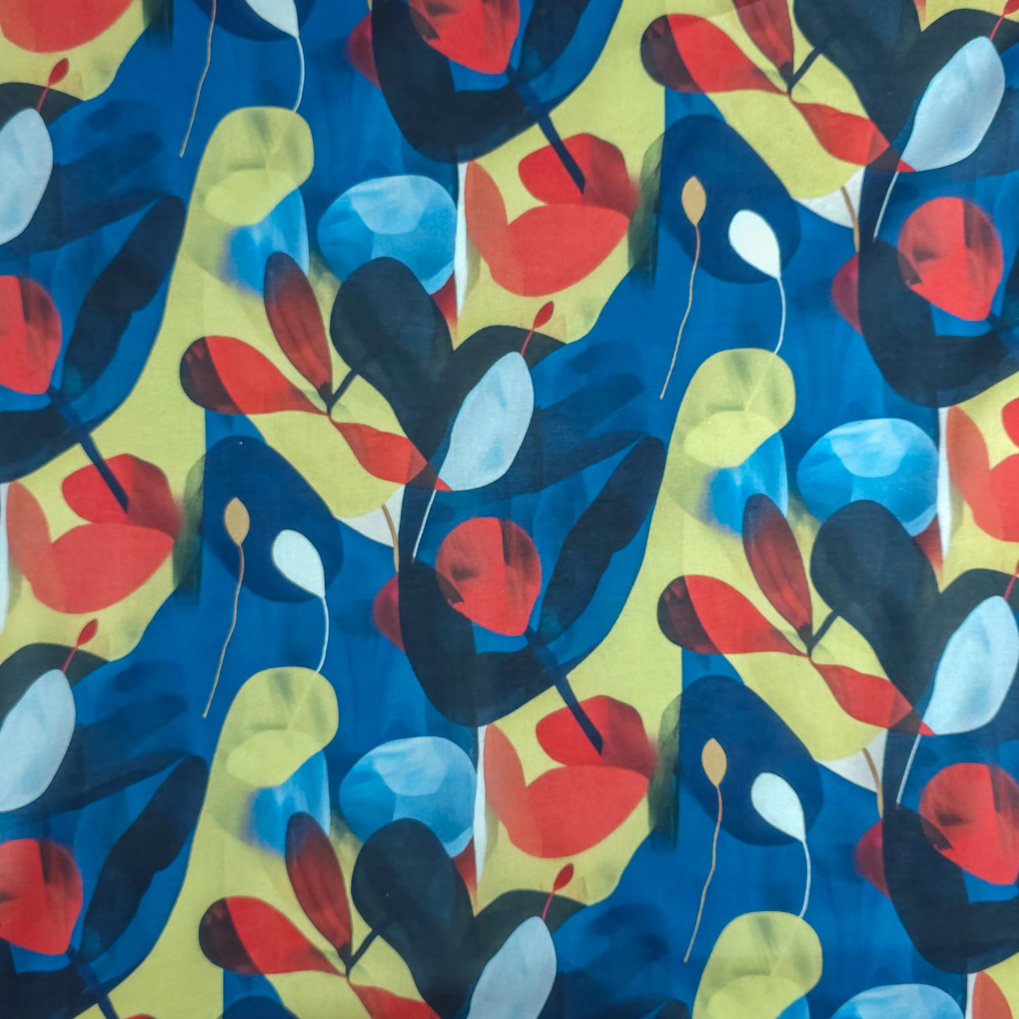 Modern Overlapping Leaf Printed Cambric Fabric