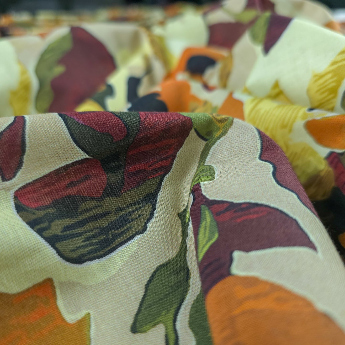 Bold Tropical Floral Printed Cambric Fabric