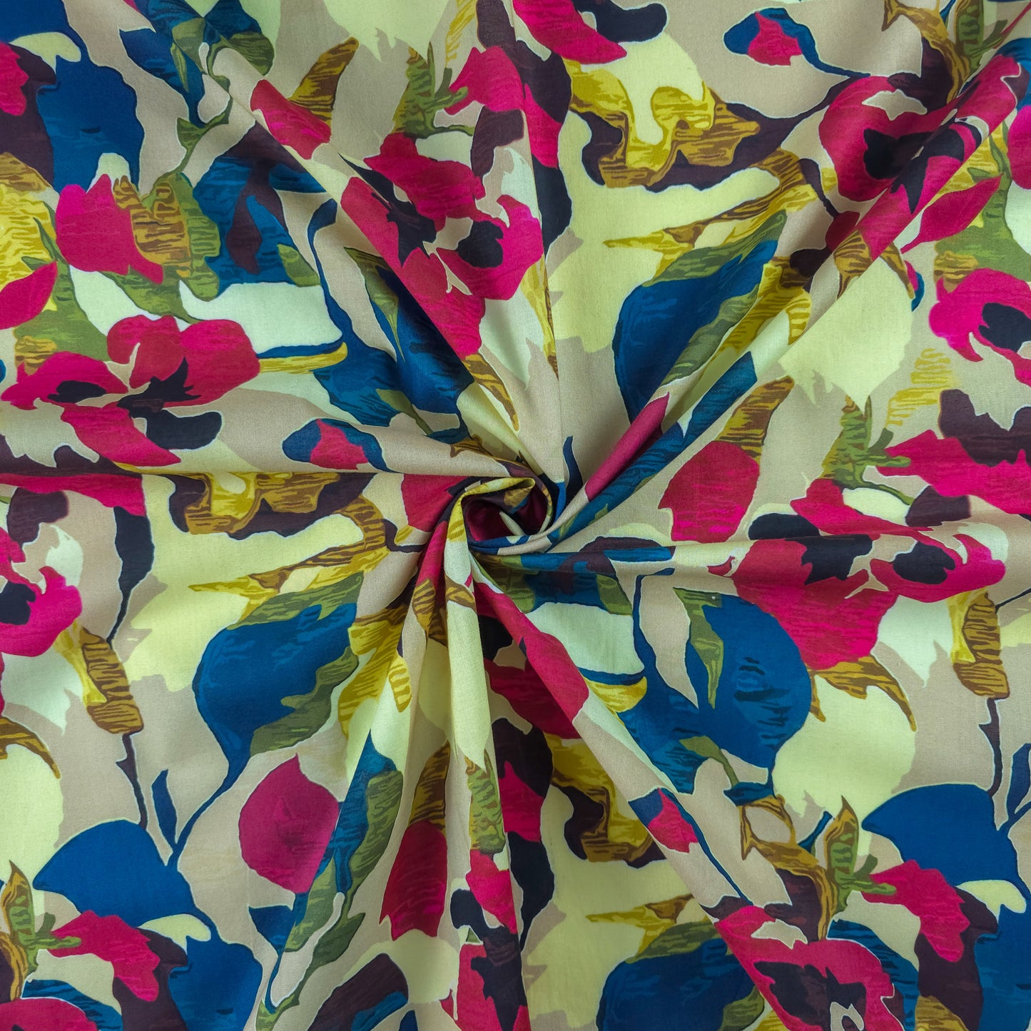 Bold Tropical Floral Printed Cambric Fabric