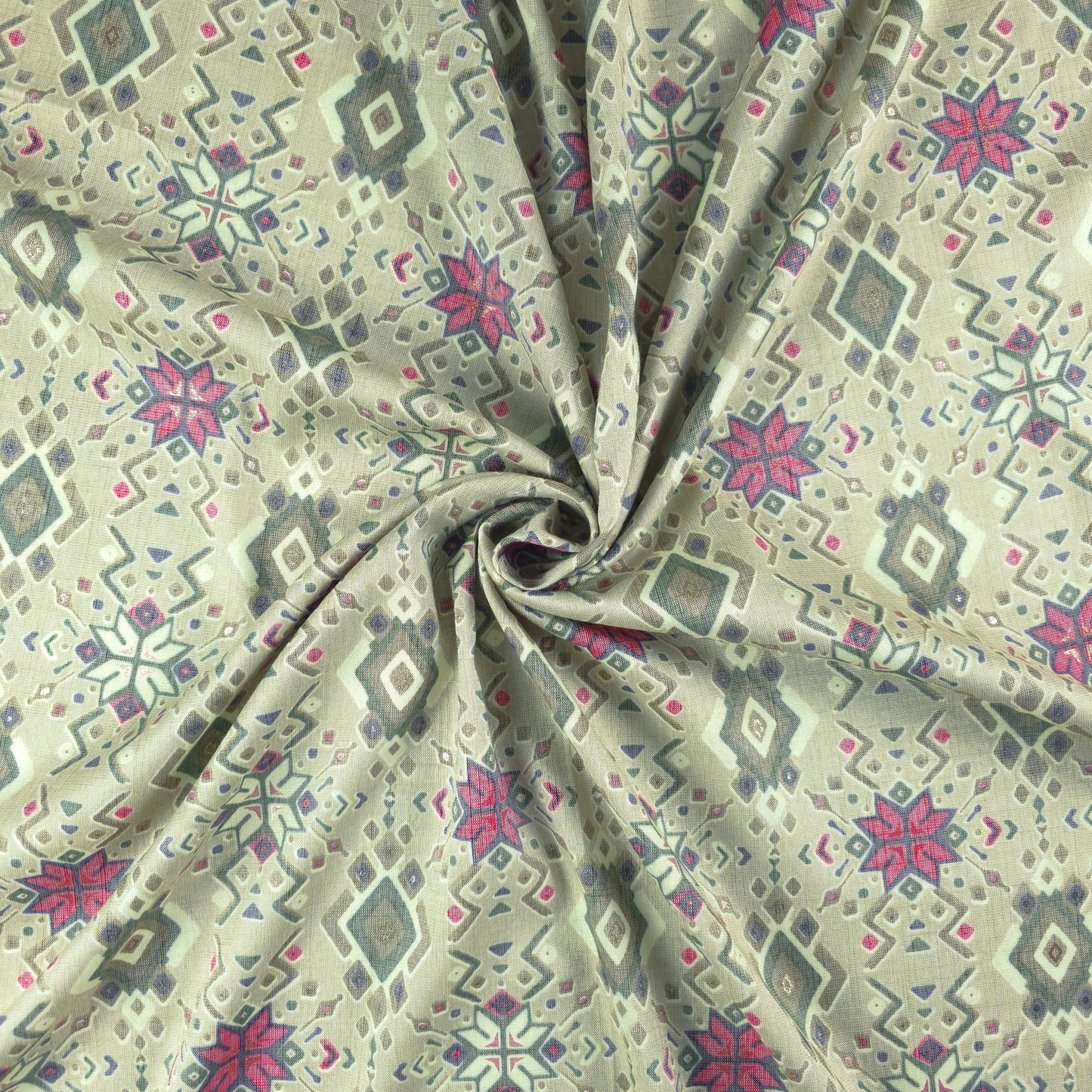 Ethnic Geometric Foil Printed Rayon Fabric