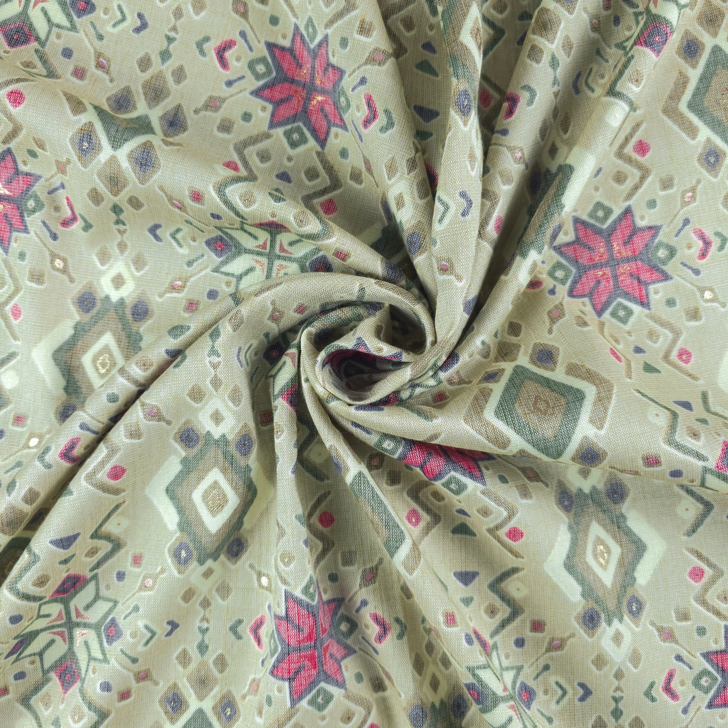 Ethnic Geometric Foil Printed Rayon Fabric