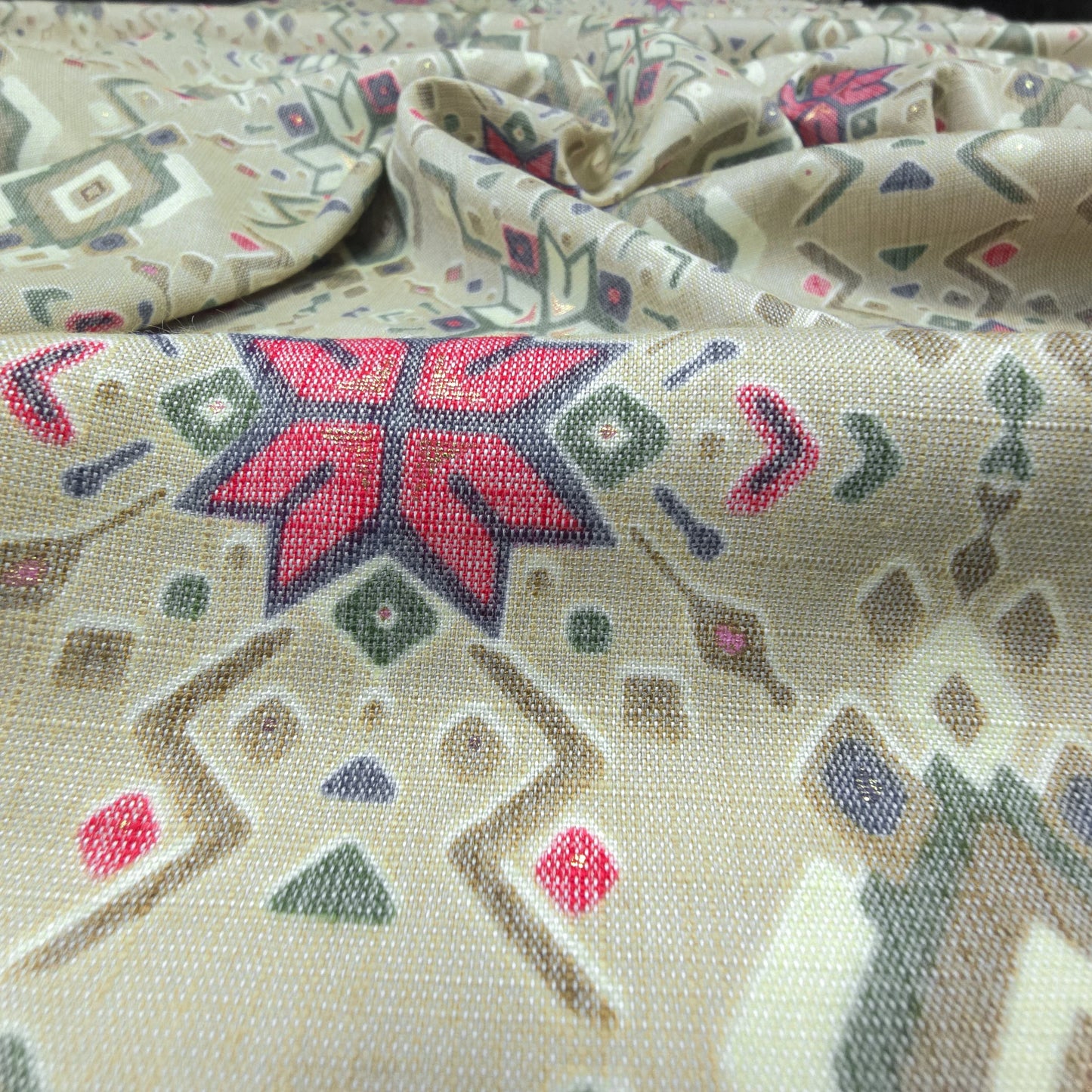 Ethnic Geometric Foil Printed Rayon Fabric