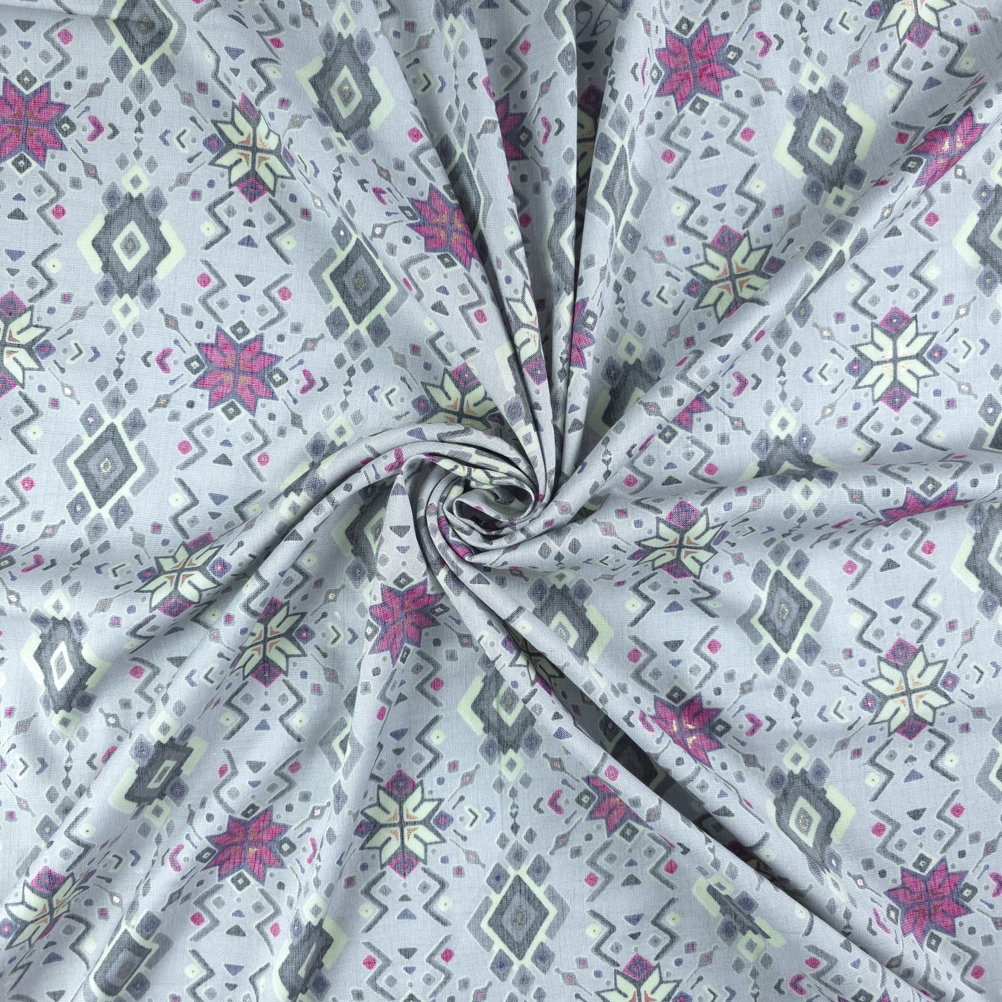Ethnic Geometric Foil Printed Rayon Fabric