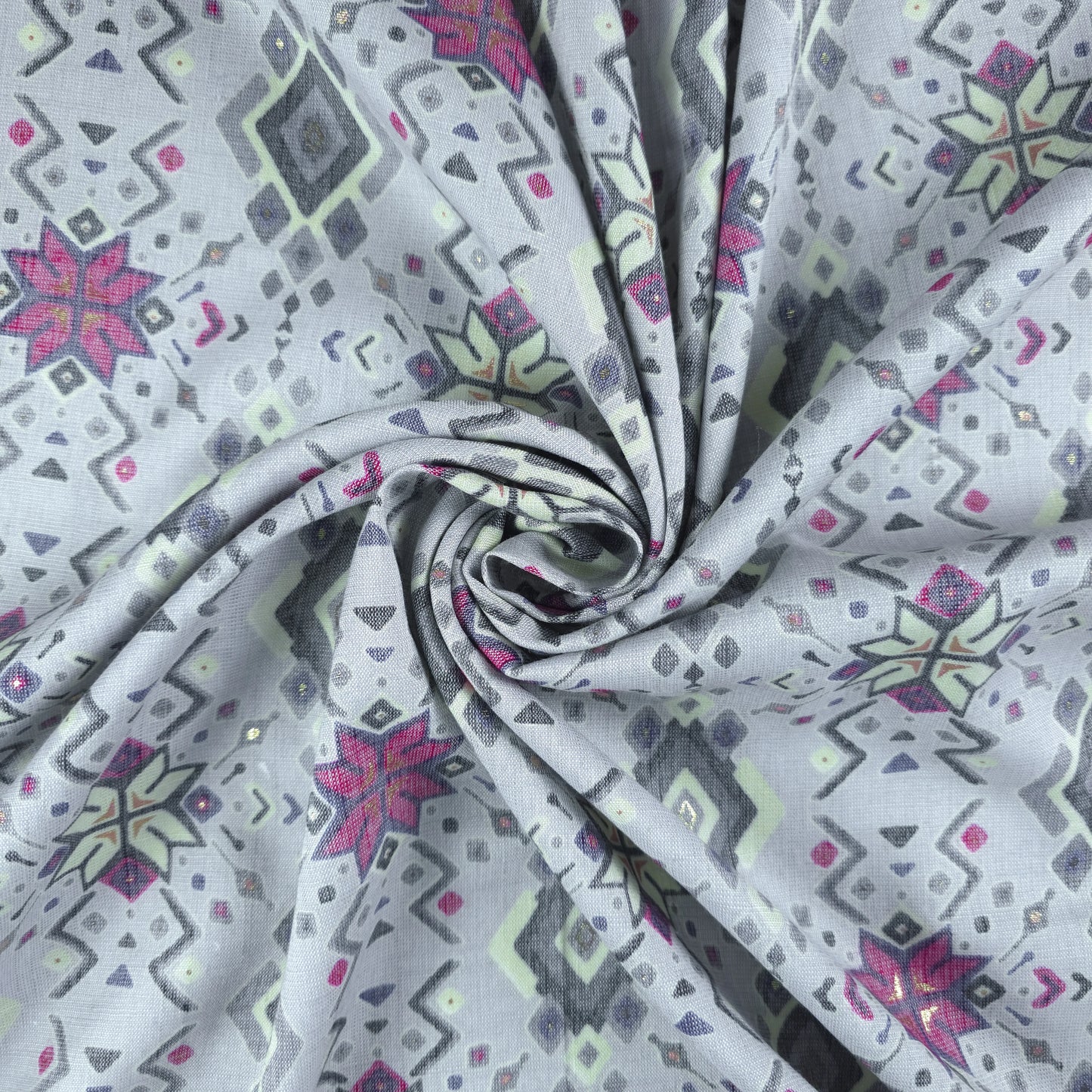 Ethnic Geometric Foil Printed Rayon Fabric