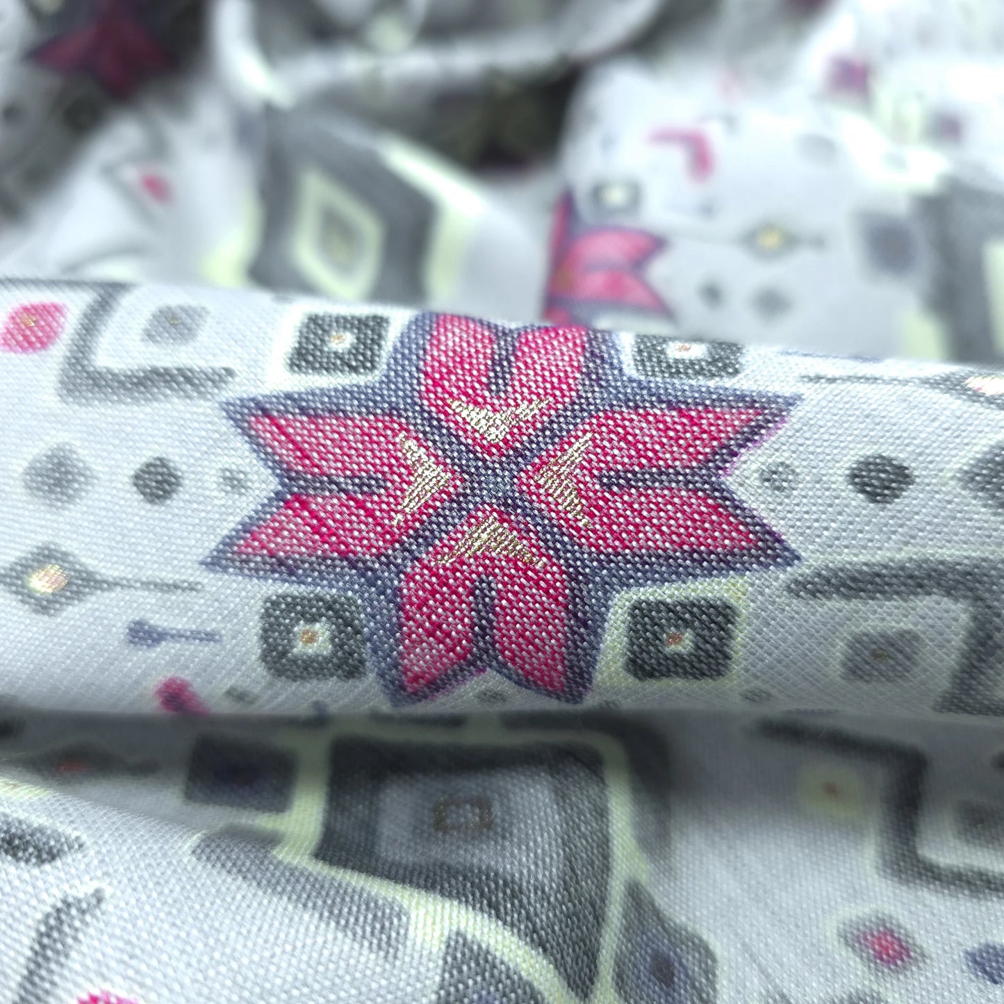 Ethnic Geometric Foil Printed Rayon Fabric