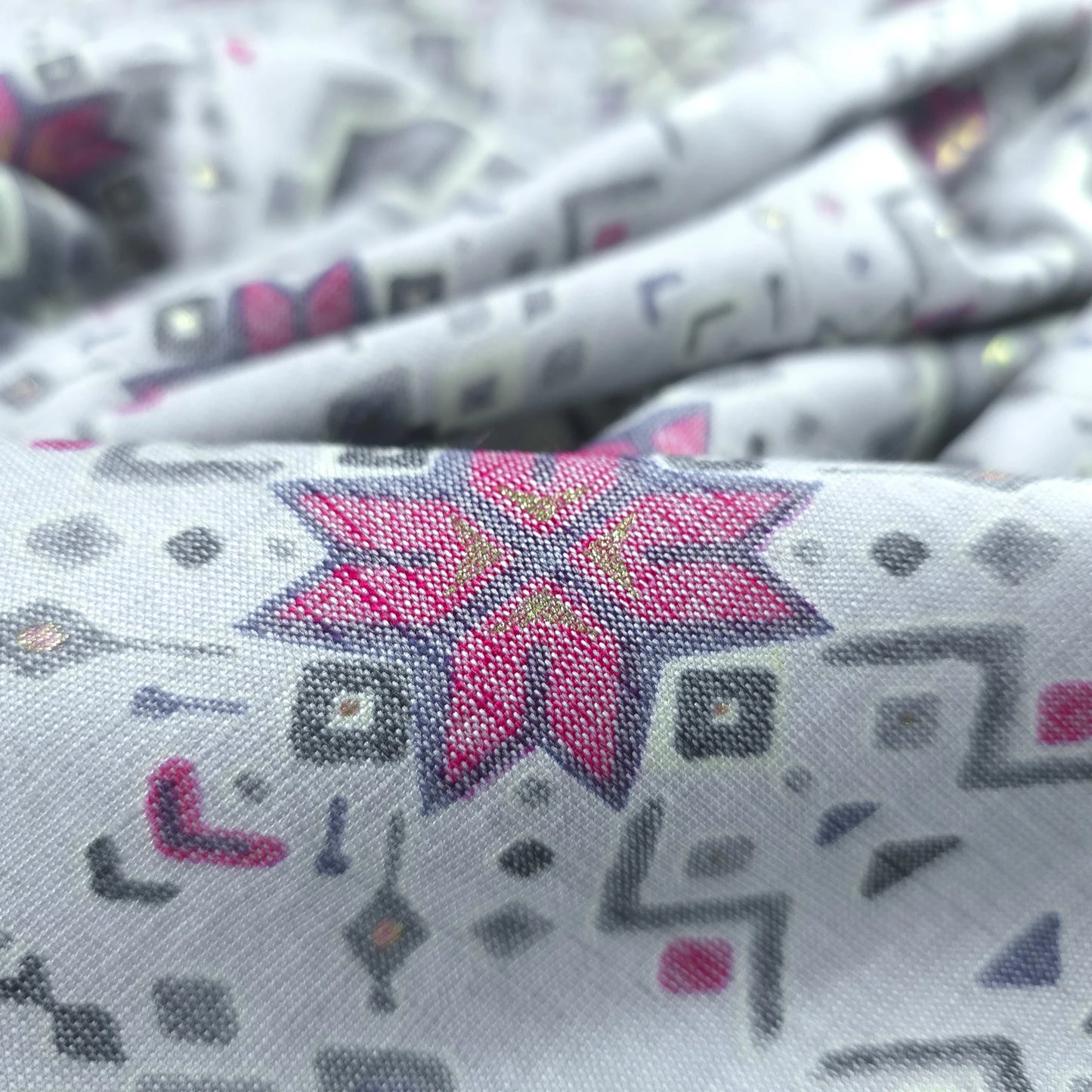 Ethnic Geometric Foil Printed Rayon Fabric
