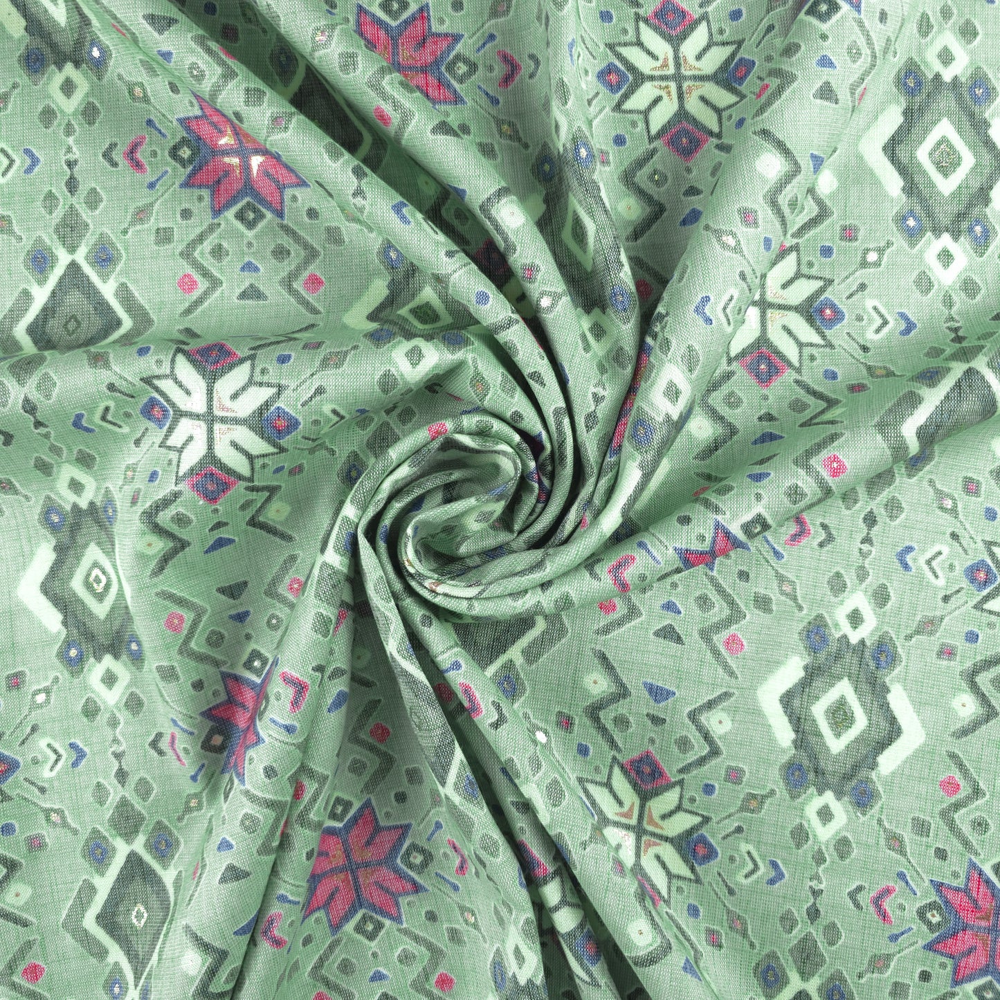 Ethnic Geometric Foil Printed Rayon Fabric