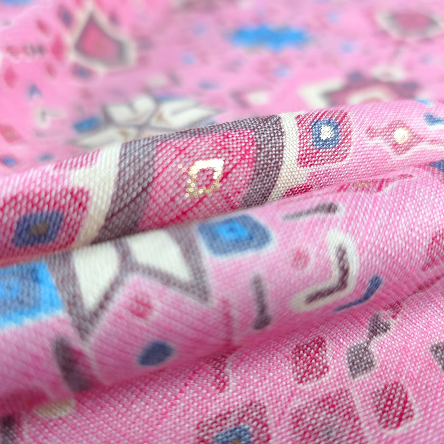 Ethnic Geometric Foil Printed Rayon Fabric