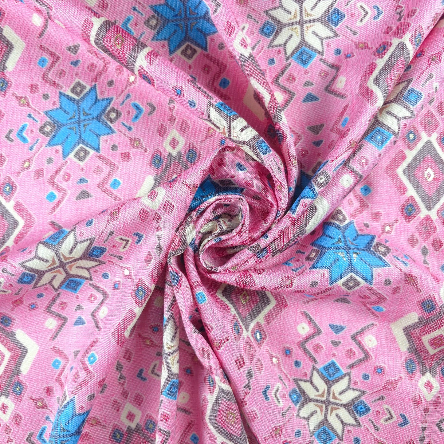 Ethnic Geometric Foil Printed Rayon Fabric