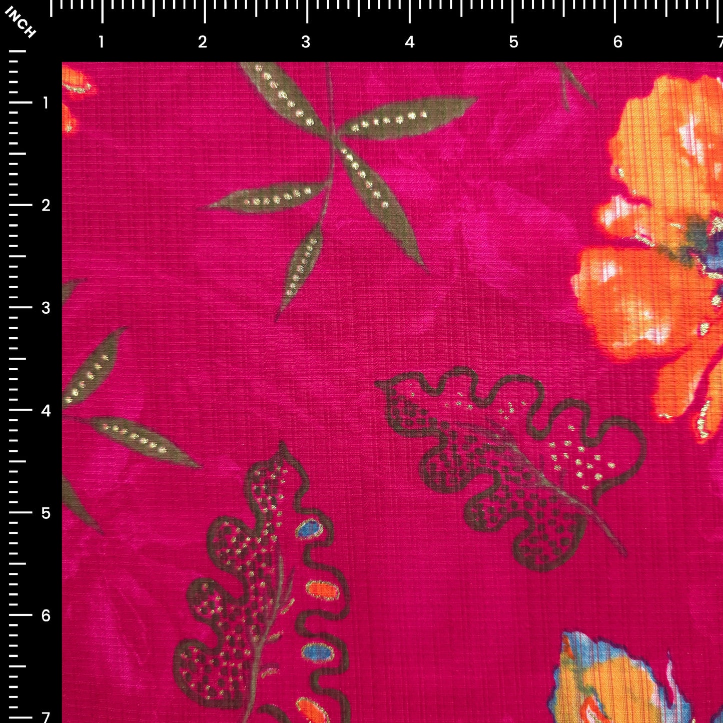 Floral Elegance Foil Printed Berlin Viscose Fabric