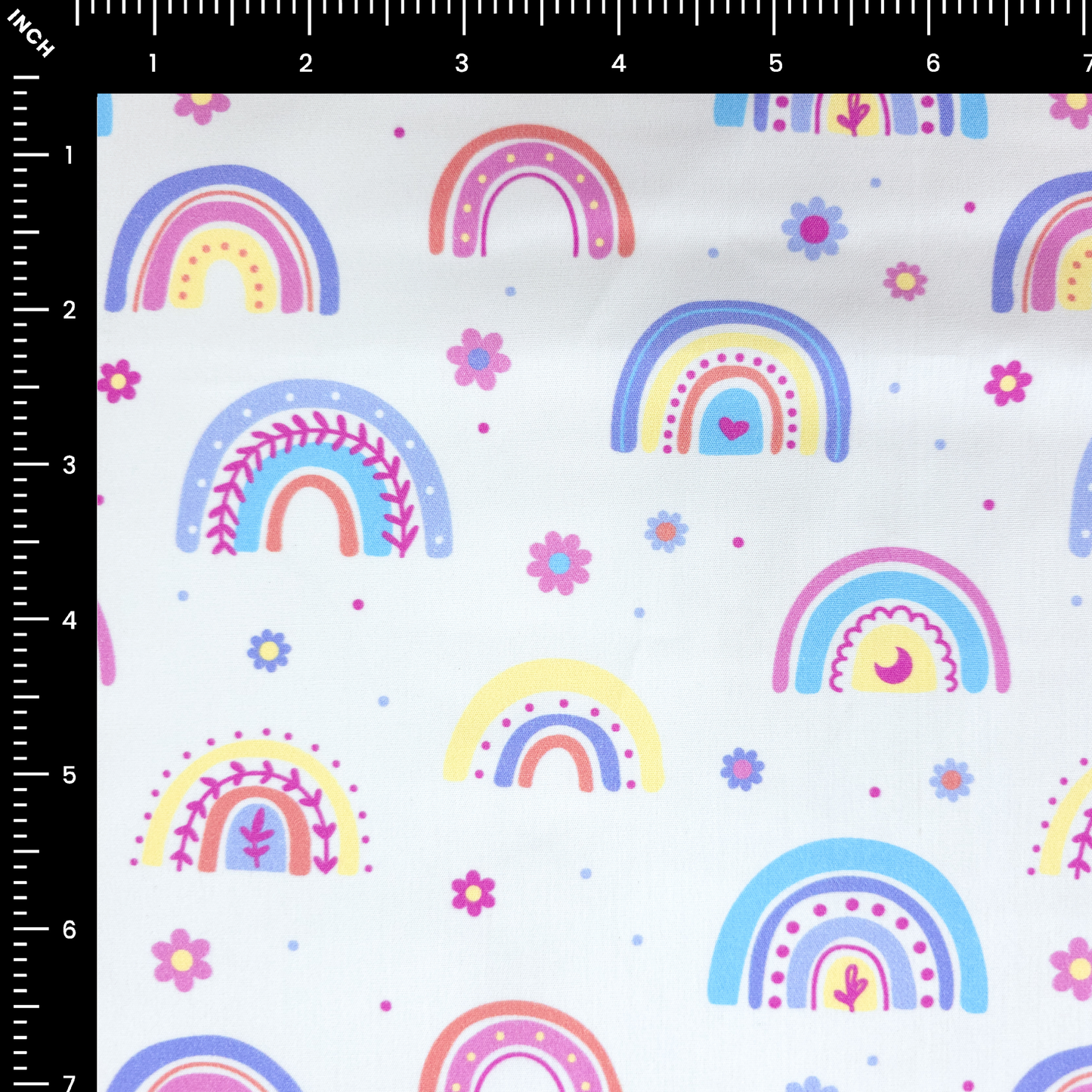 Whimsical Rainbow Garden Printed Poplin Fabric