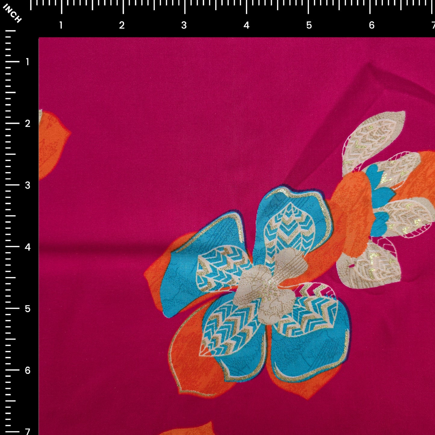 Regal Blossom Foil Printed Rayon Fabric