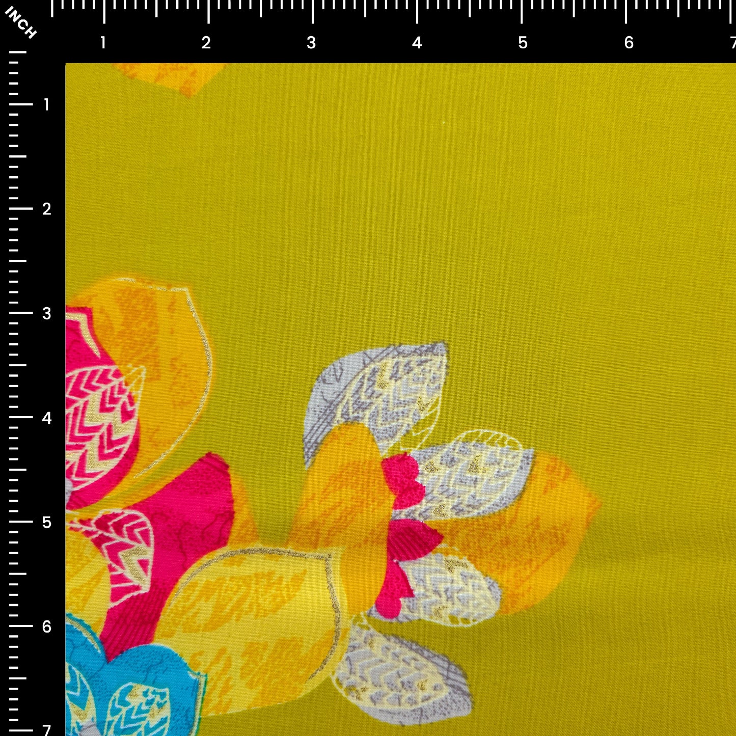 Regal Blossom Foil Printed Rayon Fabric