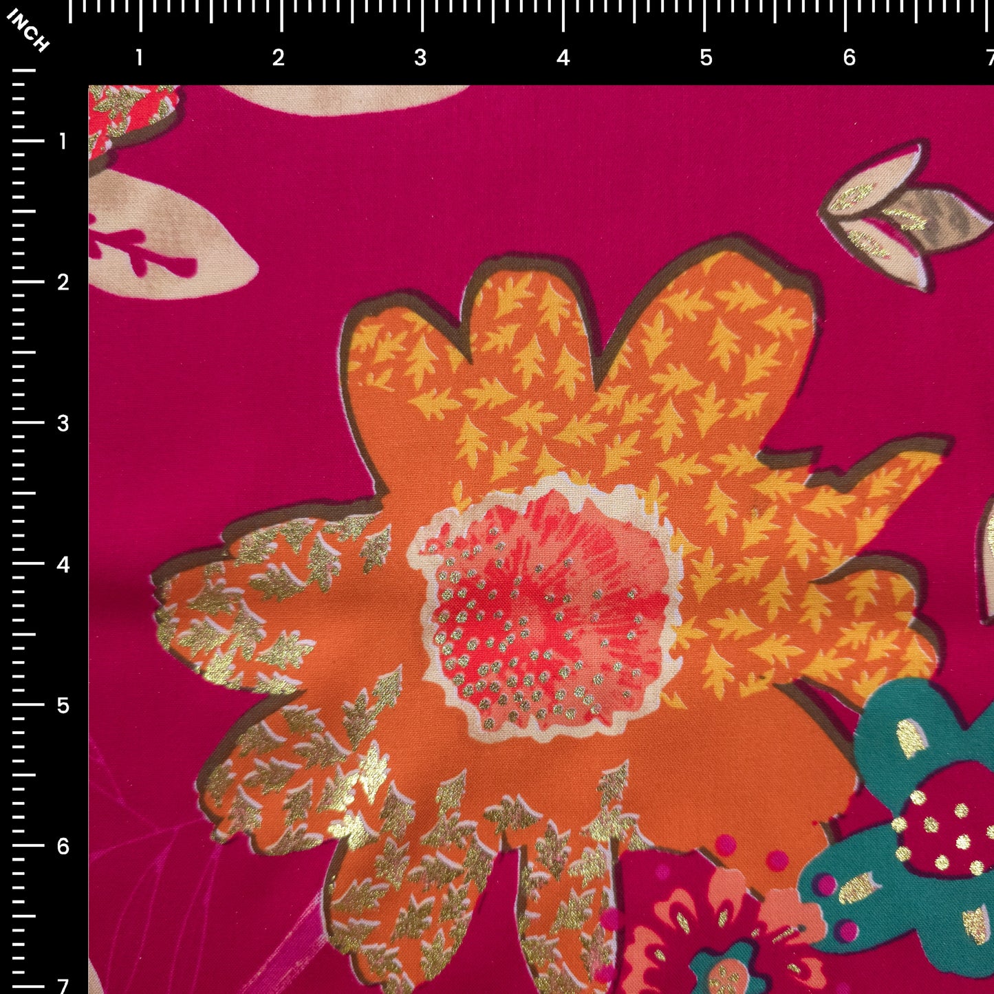 Blooming Grace Foil Printed Rayon Fabric