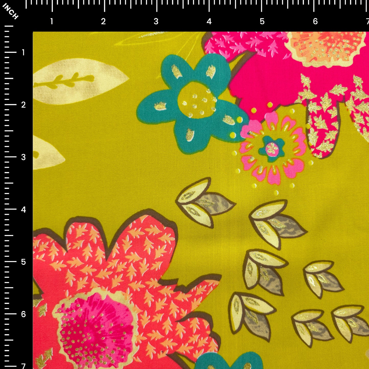 Blooming Grace Foil Printed Rayon Fabric