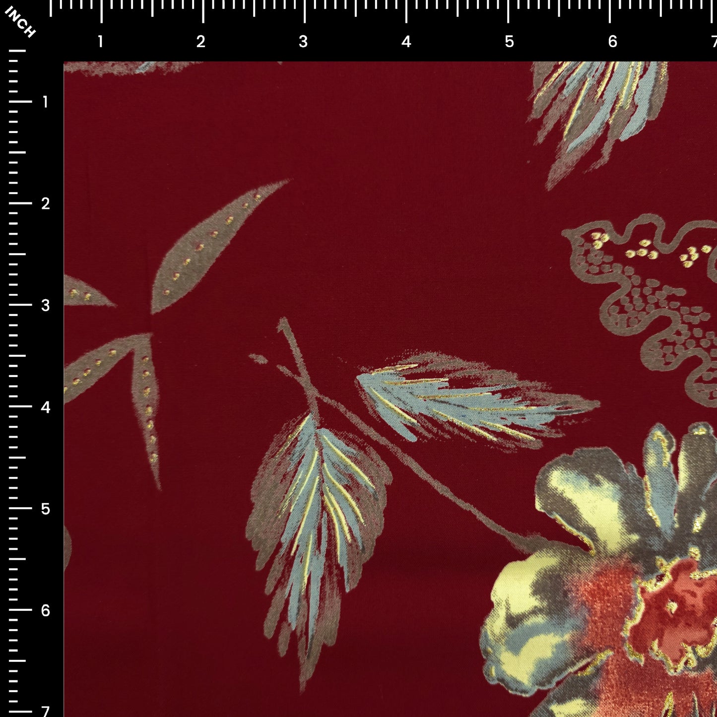 Vintage Bloom Foil Printed Rayon Fabric