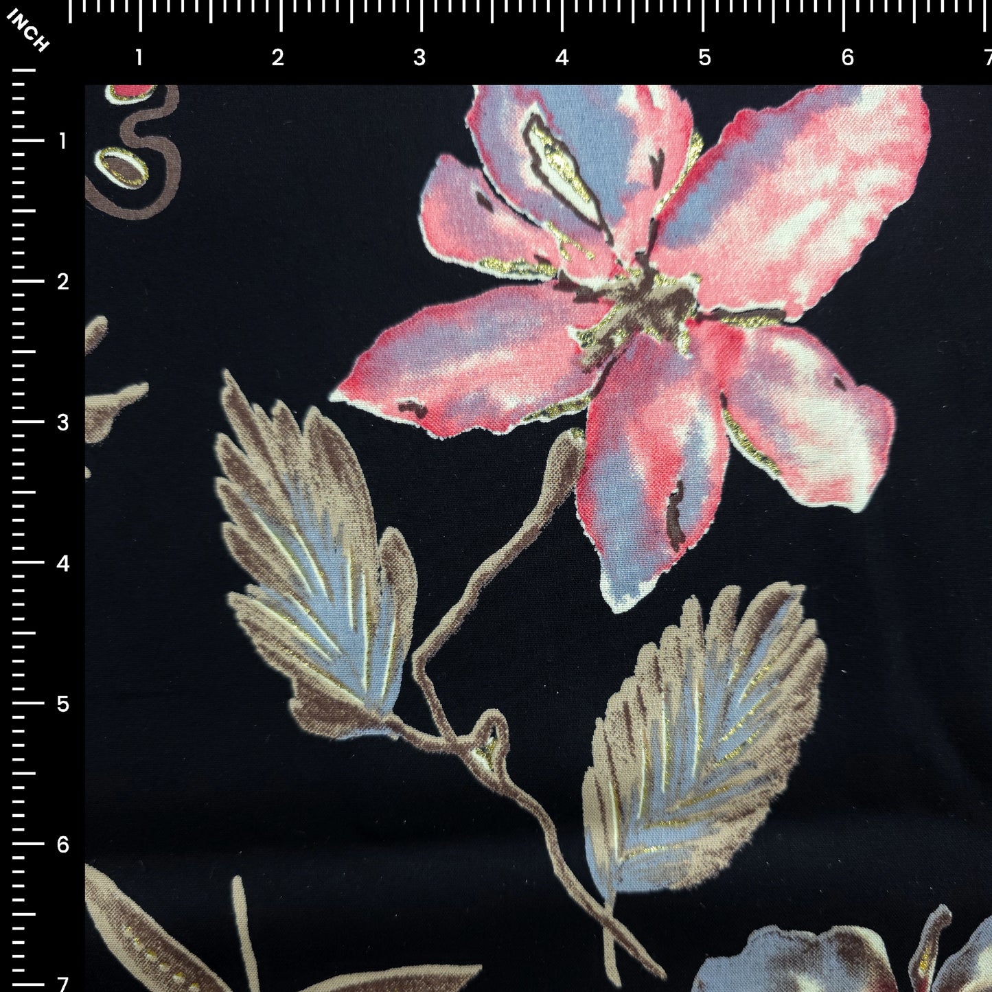 Vintage Bloom Foil Printed Rayon Fabric