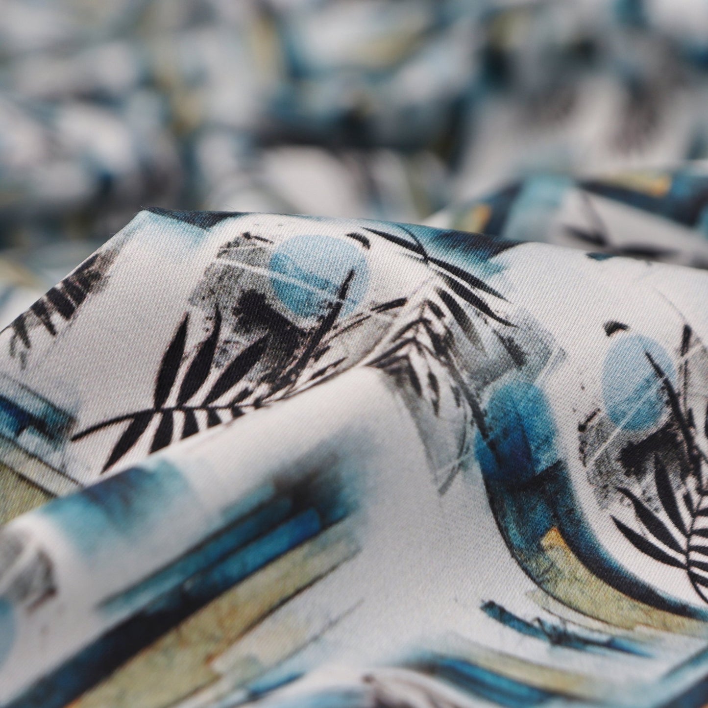 Abstract Botanical Satin Fabric - Kapaas