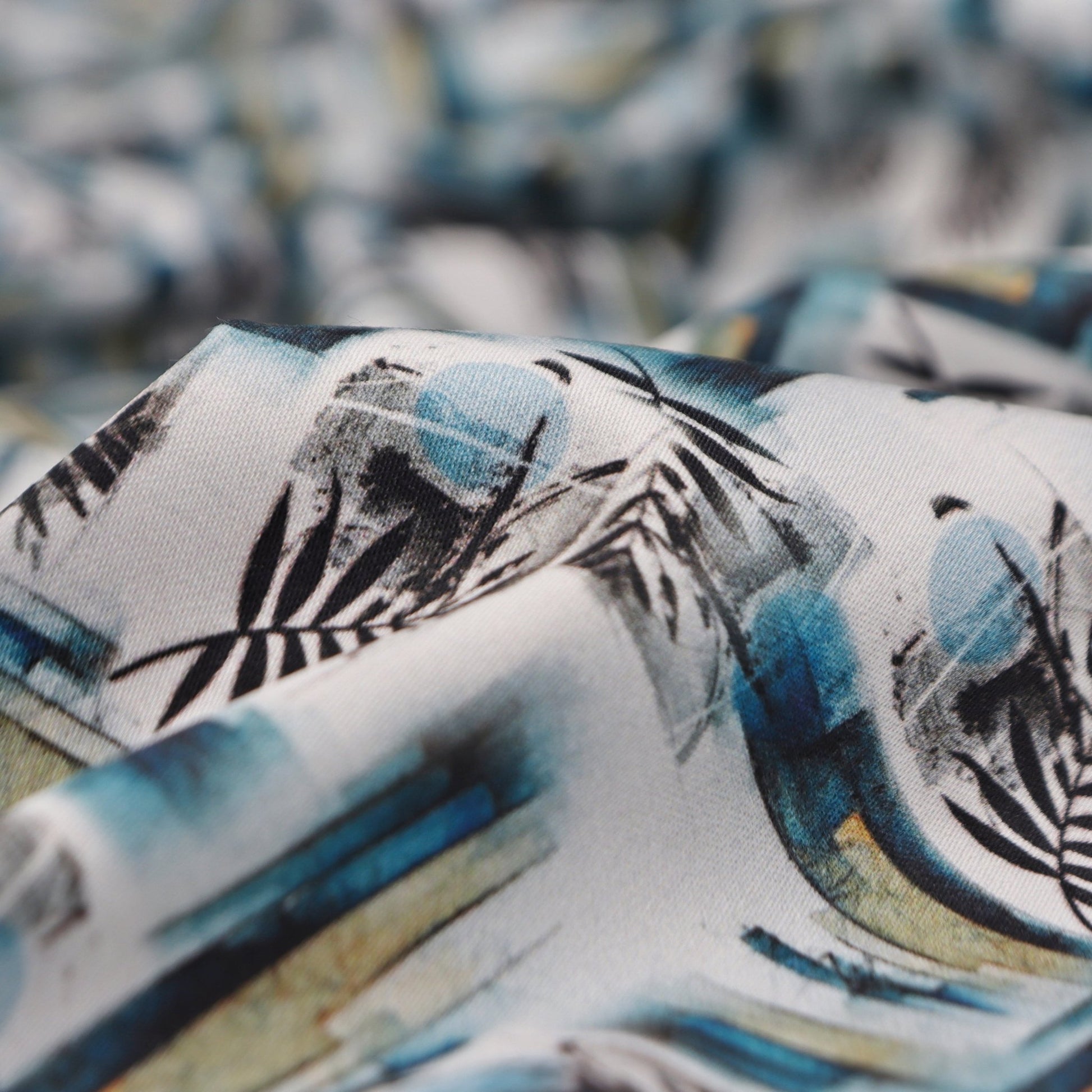 Abstract Botanical Satin Fabric - Kapaas