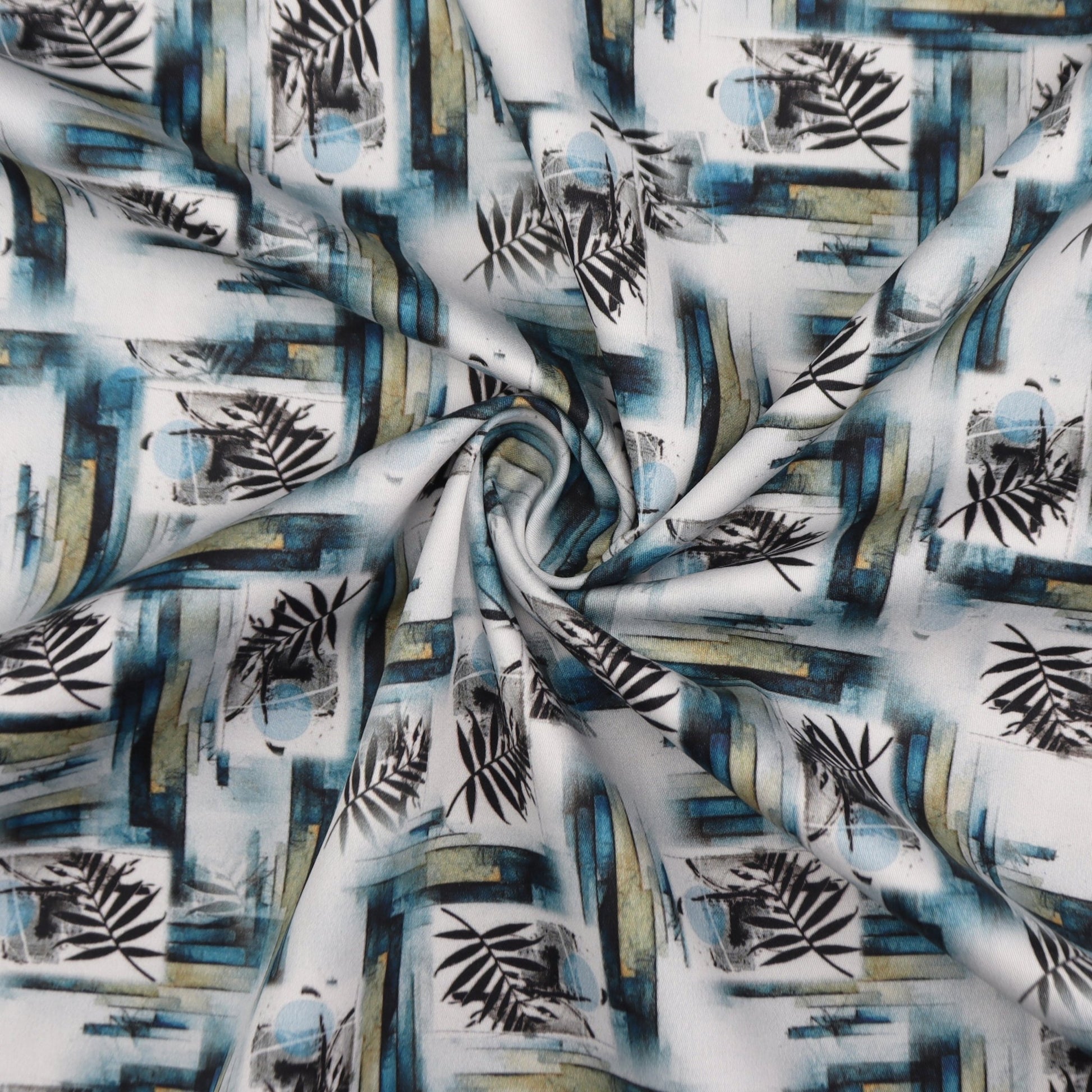 Abstract Botanical Satin Fabric - Kapaas