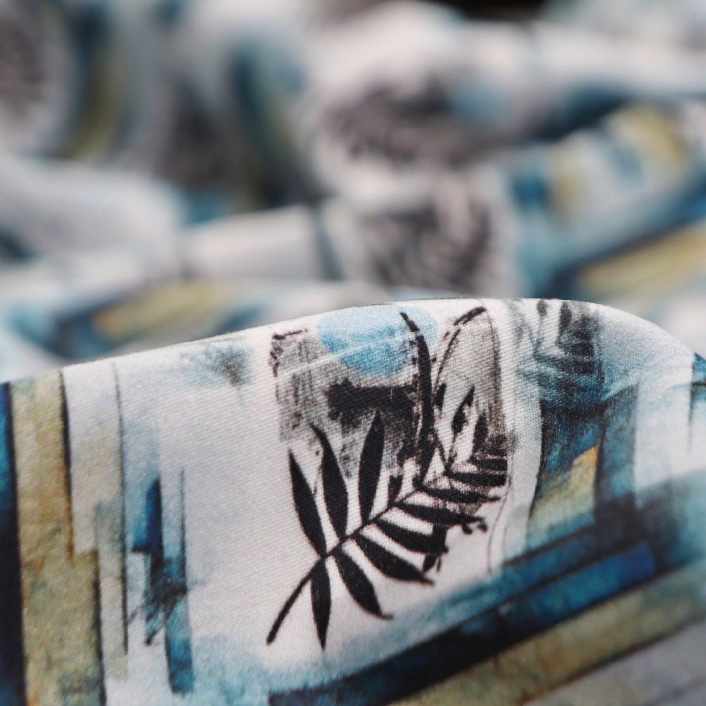 Abstract Botanical Satin Fabric - Kapaas