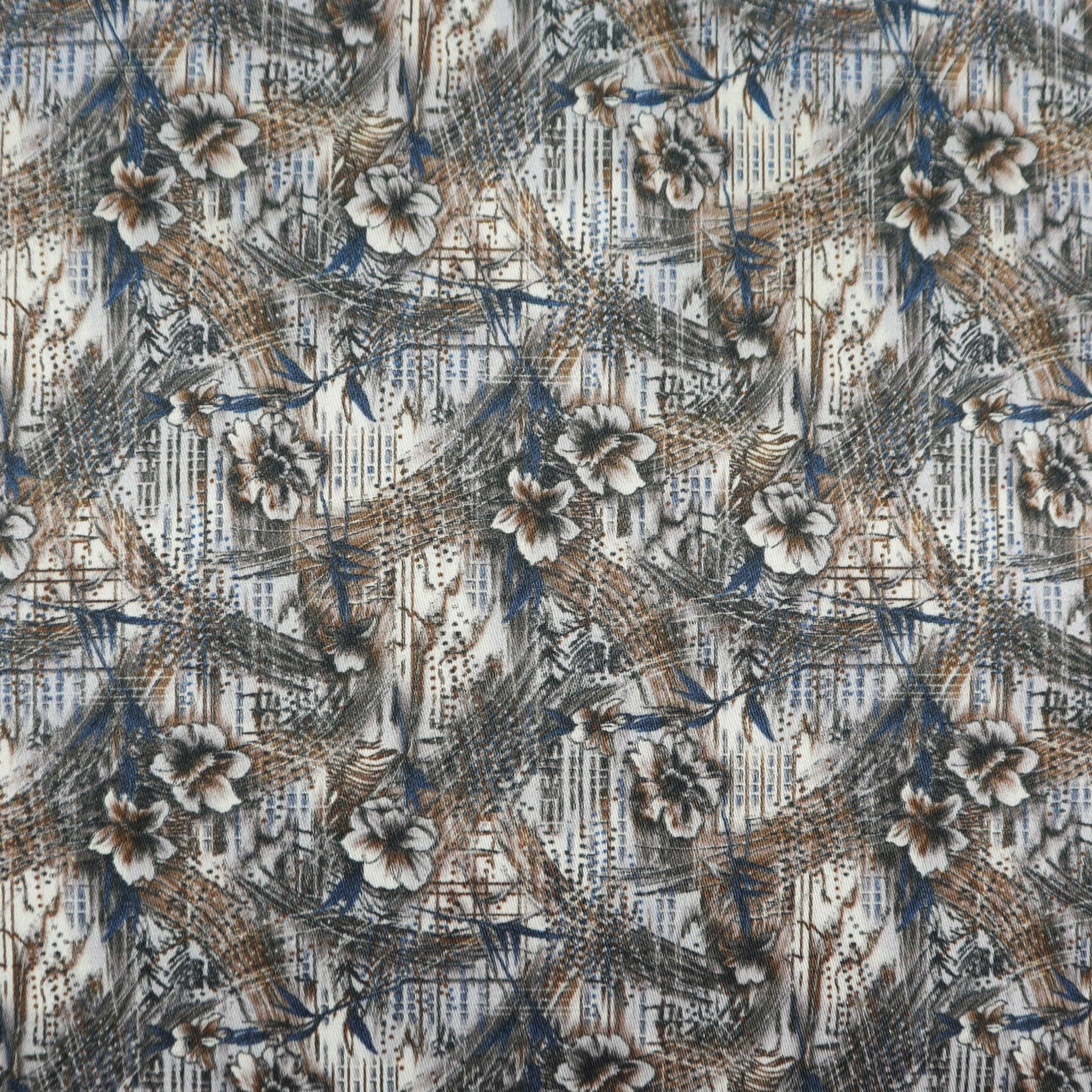 Abstract Floral Brushwork Satin Fabric - Kapaas