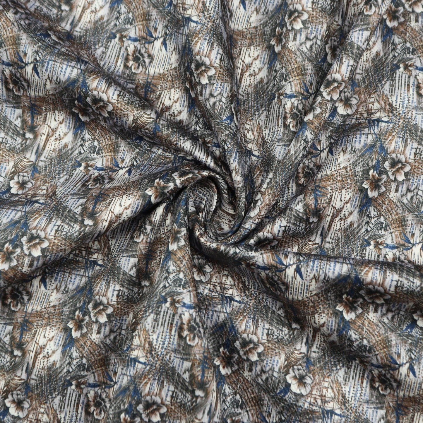 Abstract Floral Brushwork Satin Fabric - Kapaas