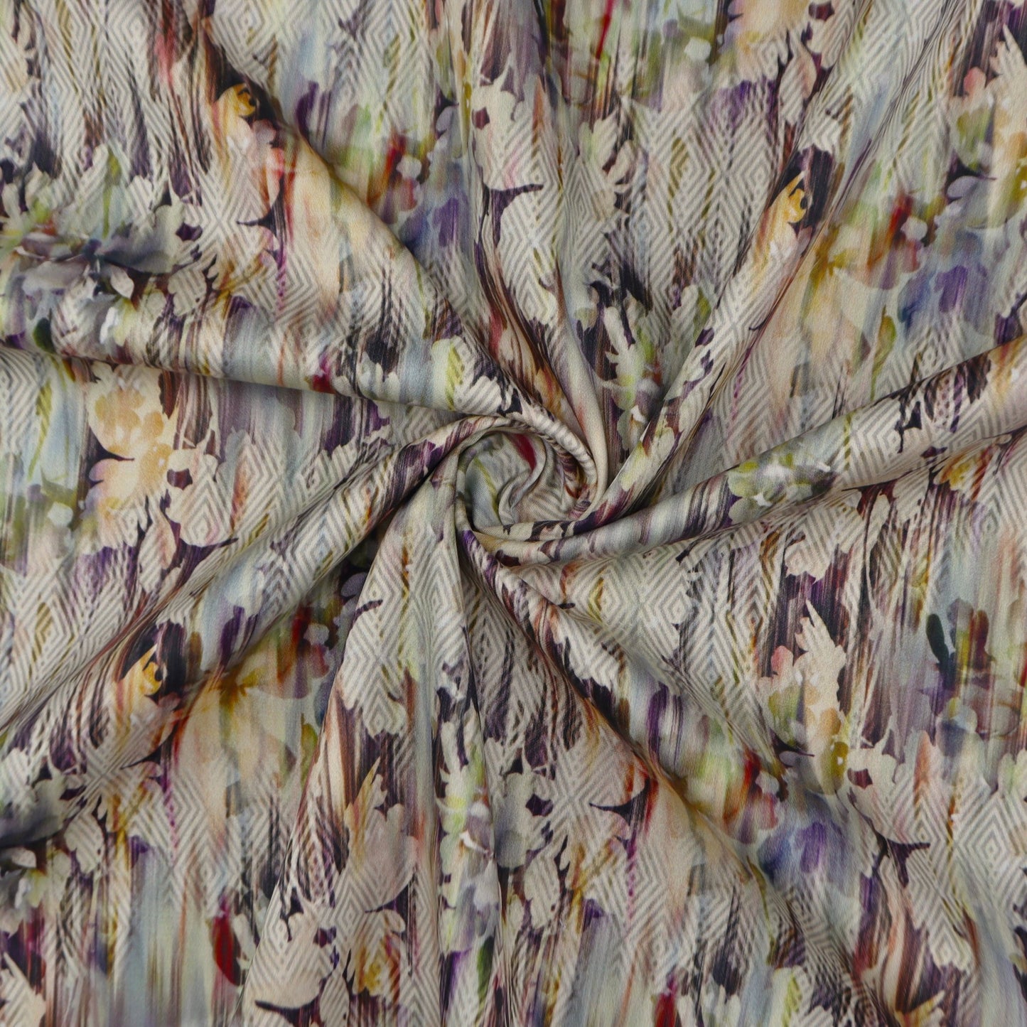 Abstract Floral Textured Satin Fabric - Kapaas