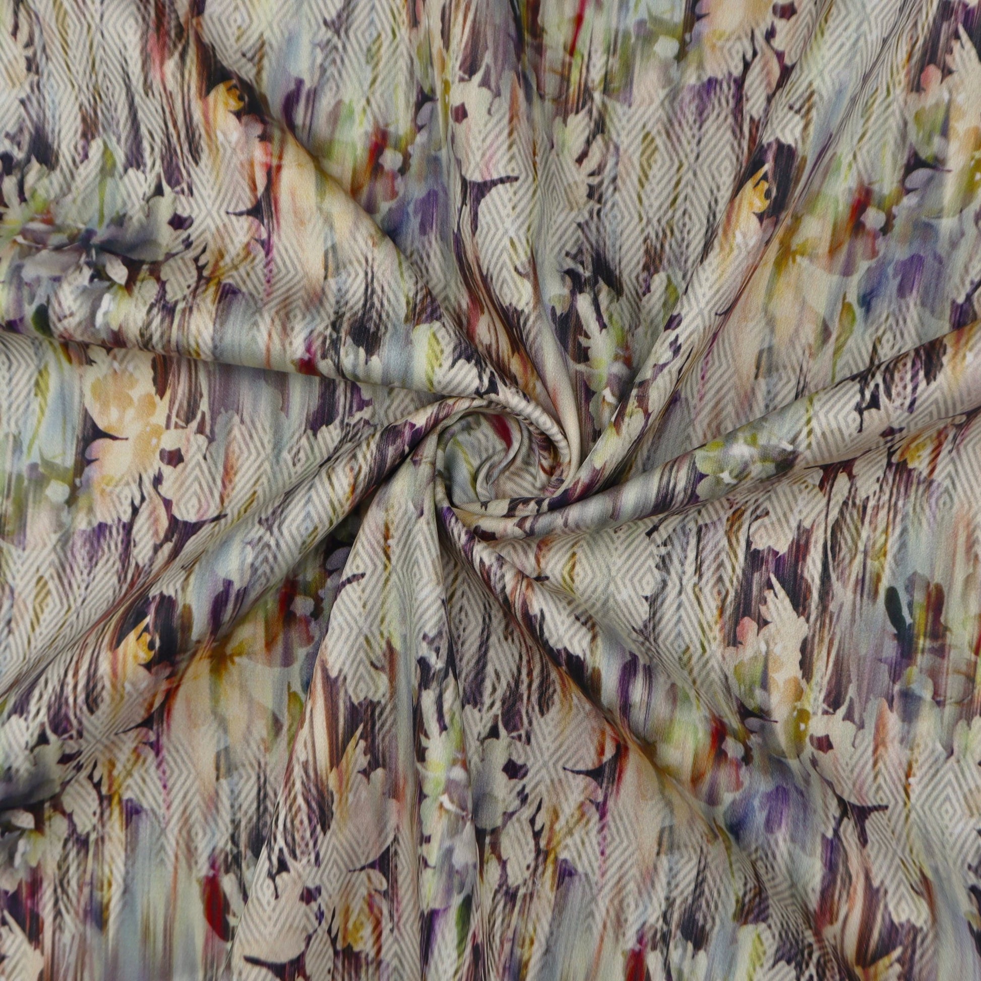 Abstract Floral Textured Satin Fabric - Kapaas