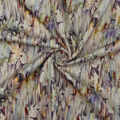 Abstract Floral Textured Satin Fabric - Kapaas