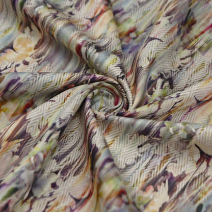Abstract Floral Textured Satin Fabric - Kapaas