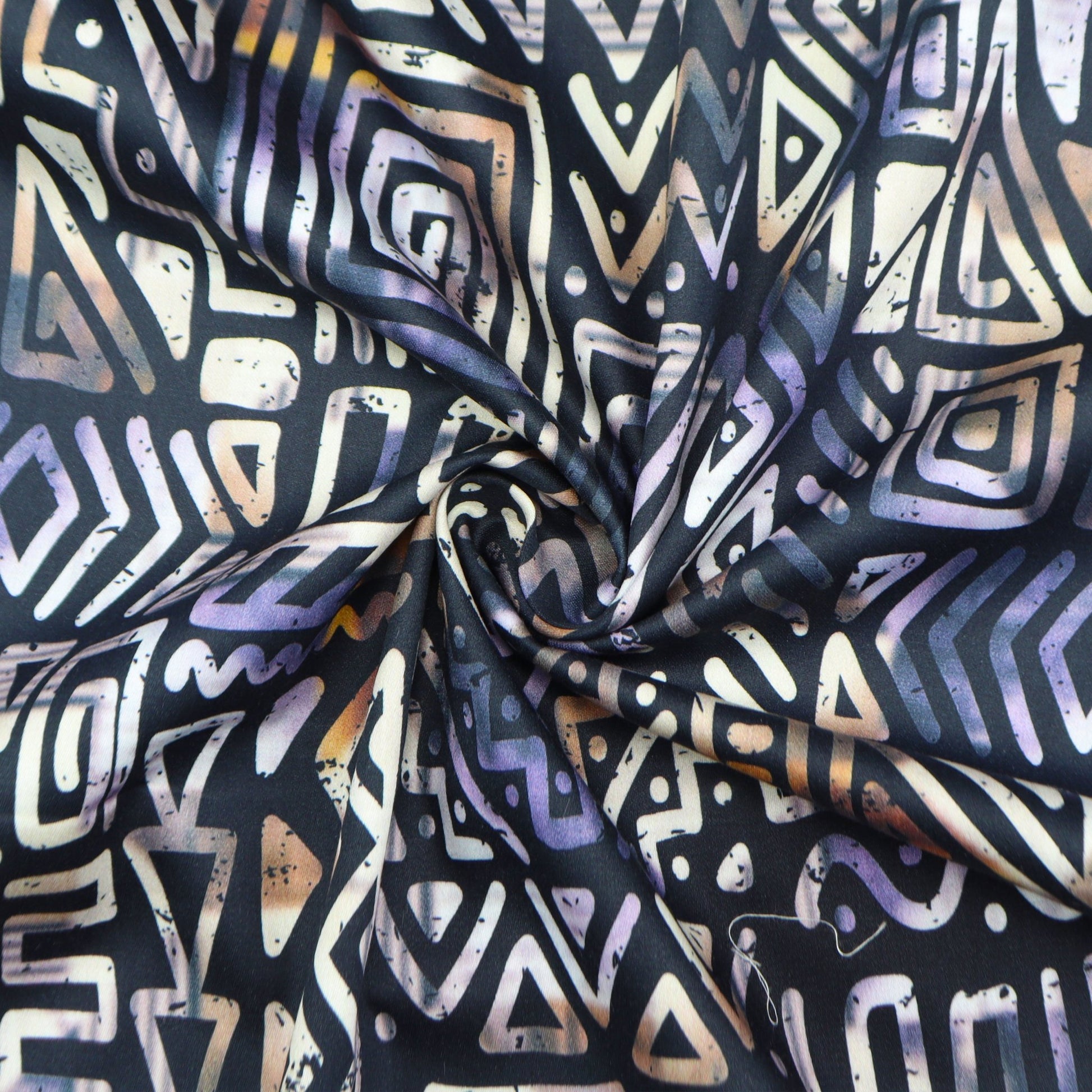 Abstract Tribal Geo Satin Fabric - Kapaas