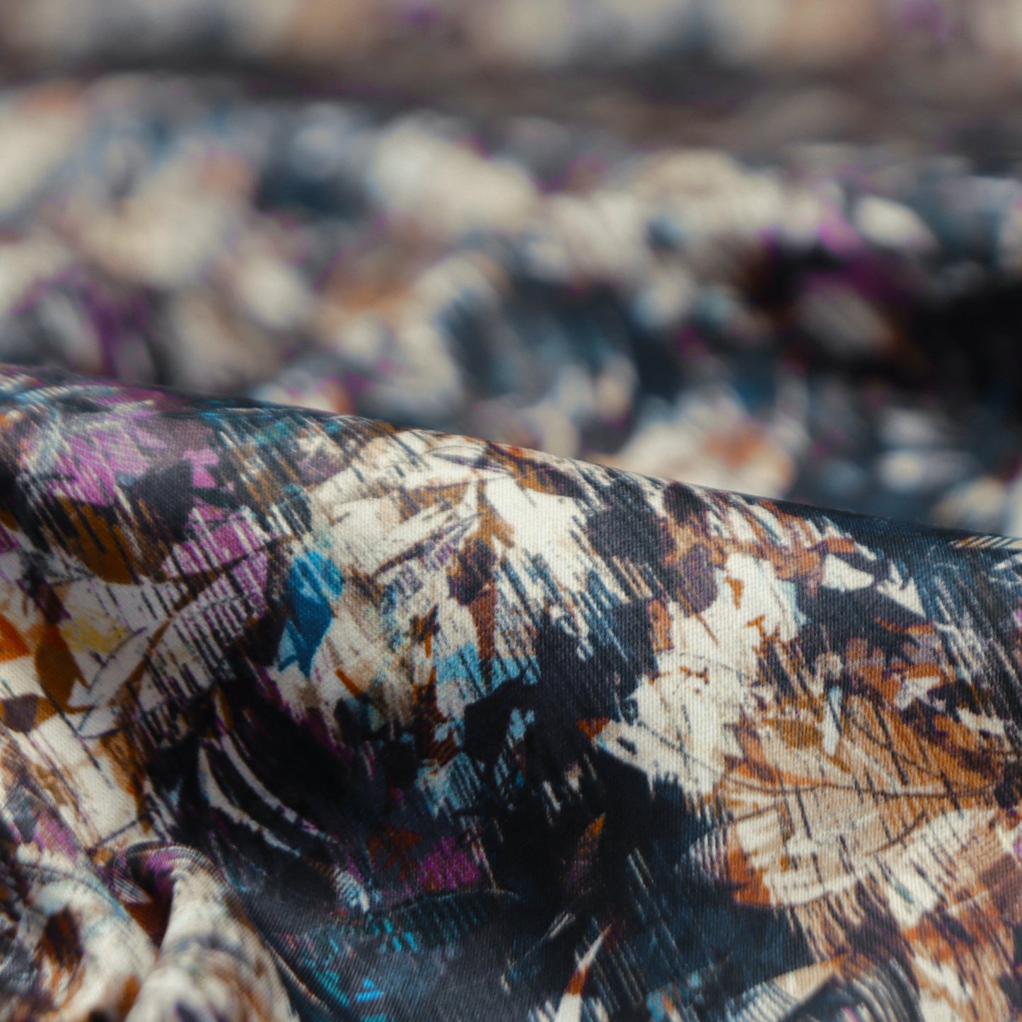 Expressive Botanical Brush Satin Fabric - Kapaas