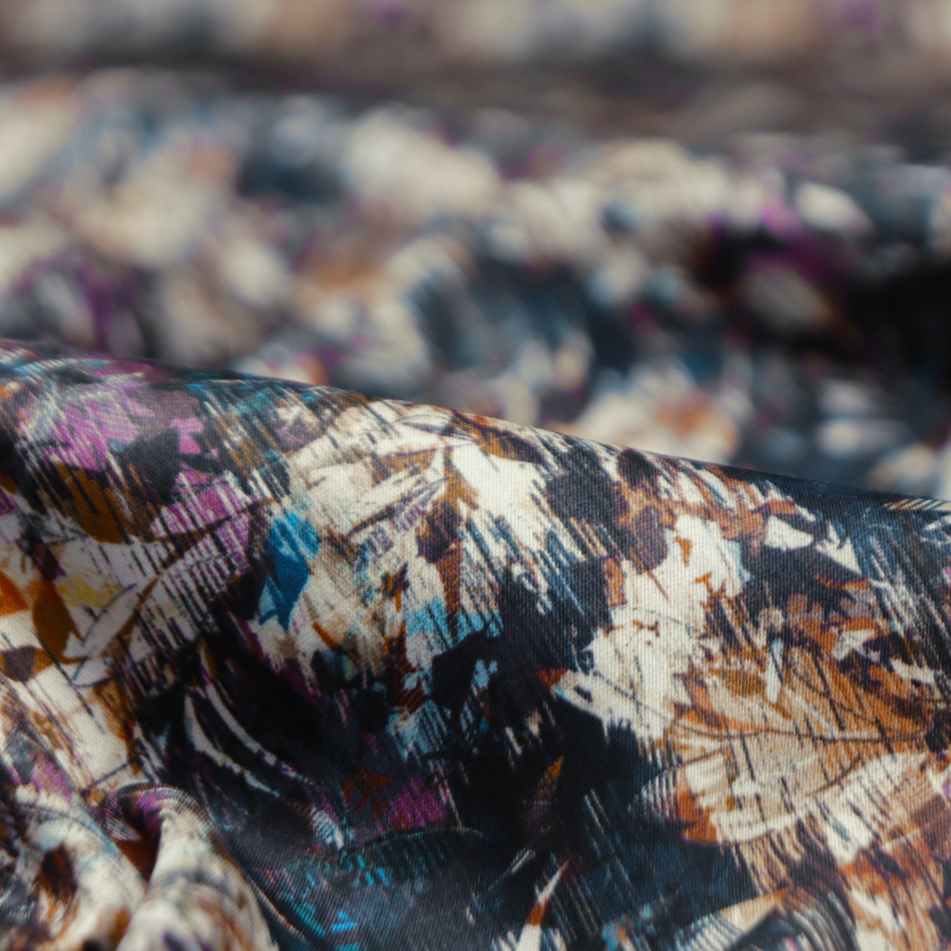 Expressive Botanical Brush Satin Fabric - Kapaas